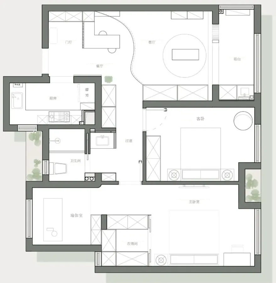 玄關(guān)吧臺(tái)餐廳＋禪意品茗客廳，枷鎖90㎡日式慢生活