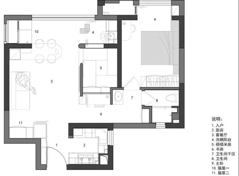 78㎡超極限規(guī)劃“貓咪樂園”，過道變書房，功能性max！