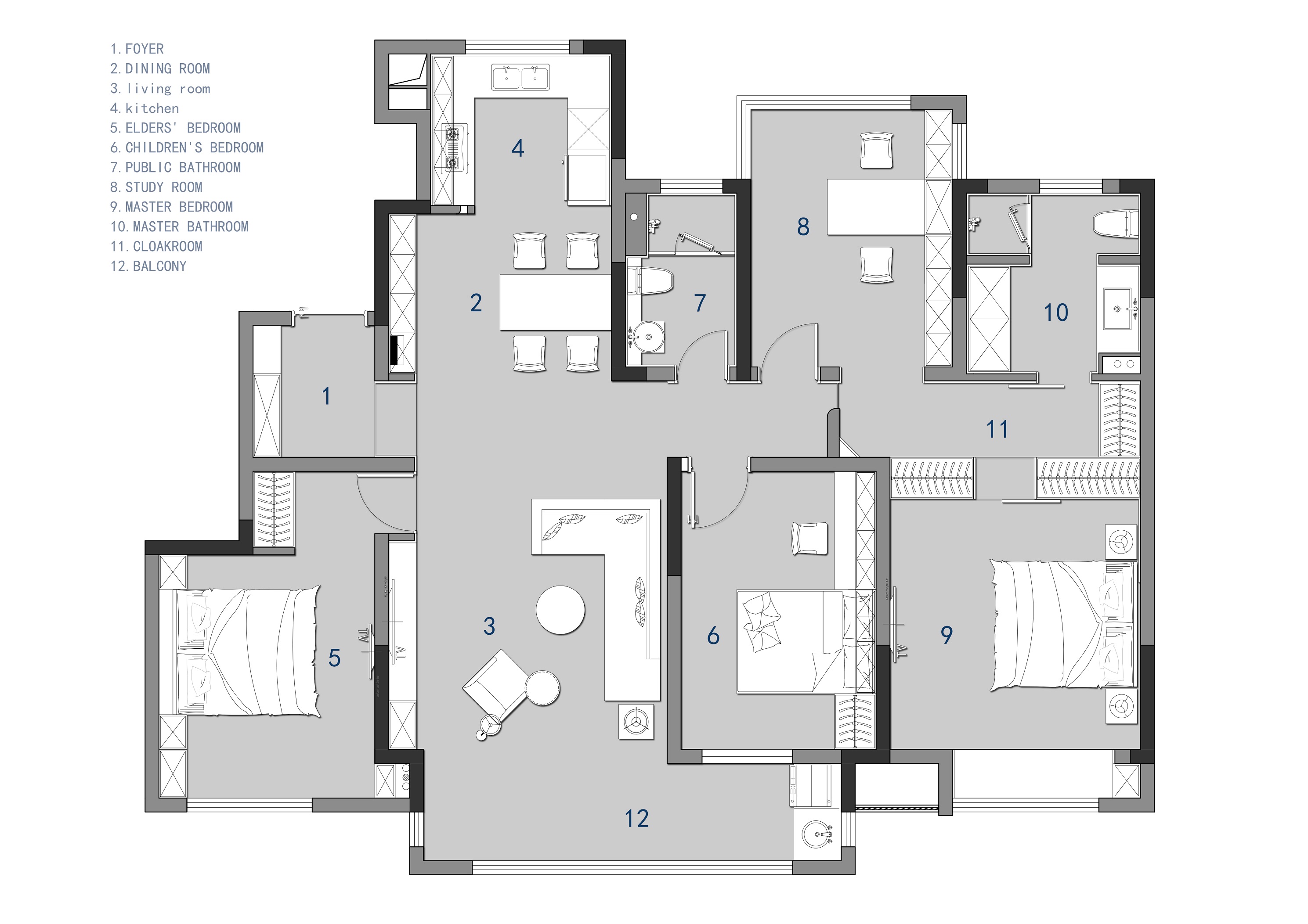 120㎡大三居戶型改造，一道墻改善風水優化空間