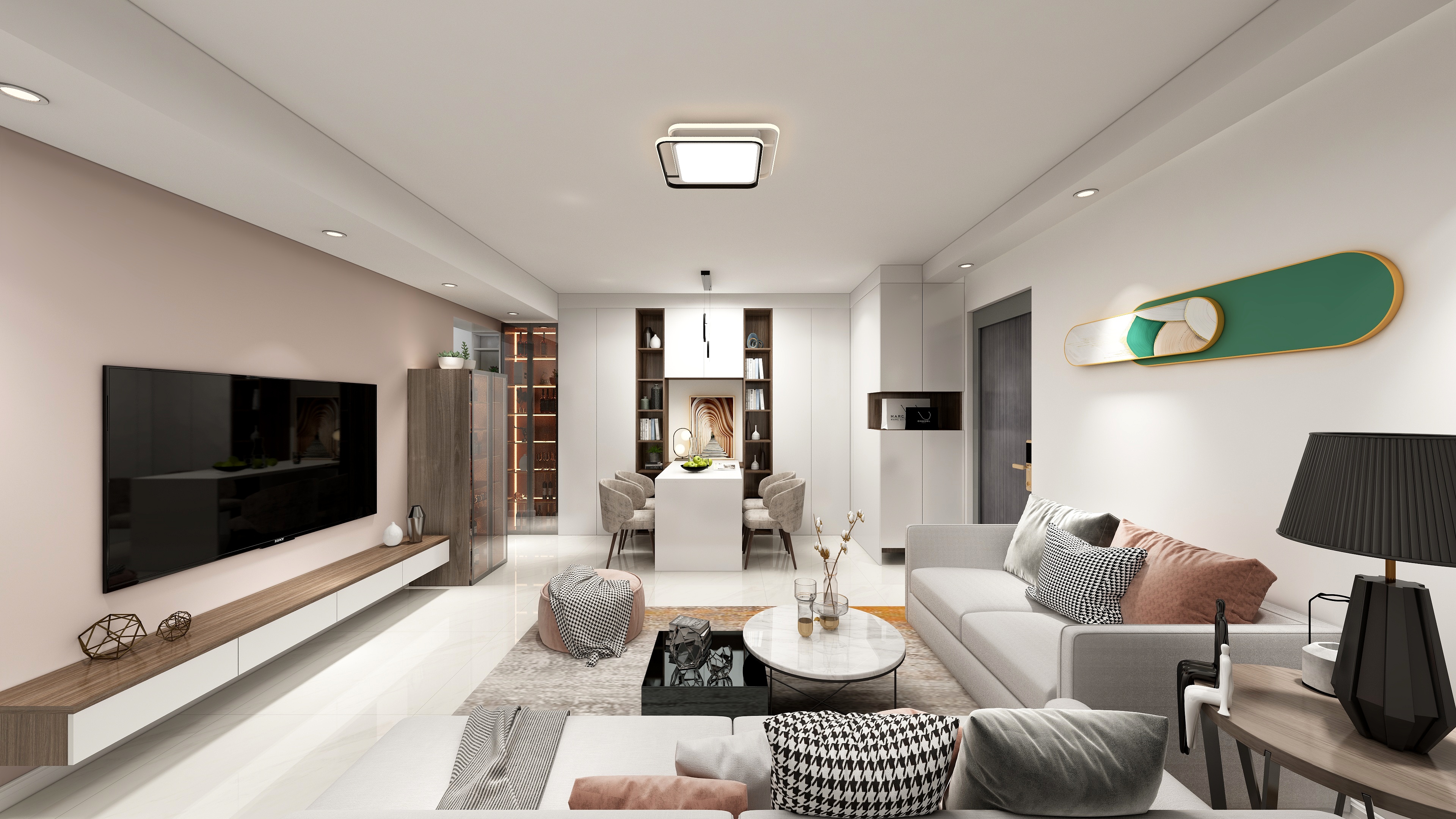 啥？她家玄關柜延到廚房，書架、酒柜、吧臺、餐桌全解決了！