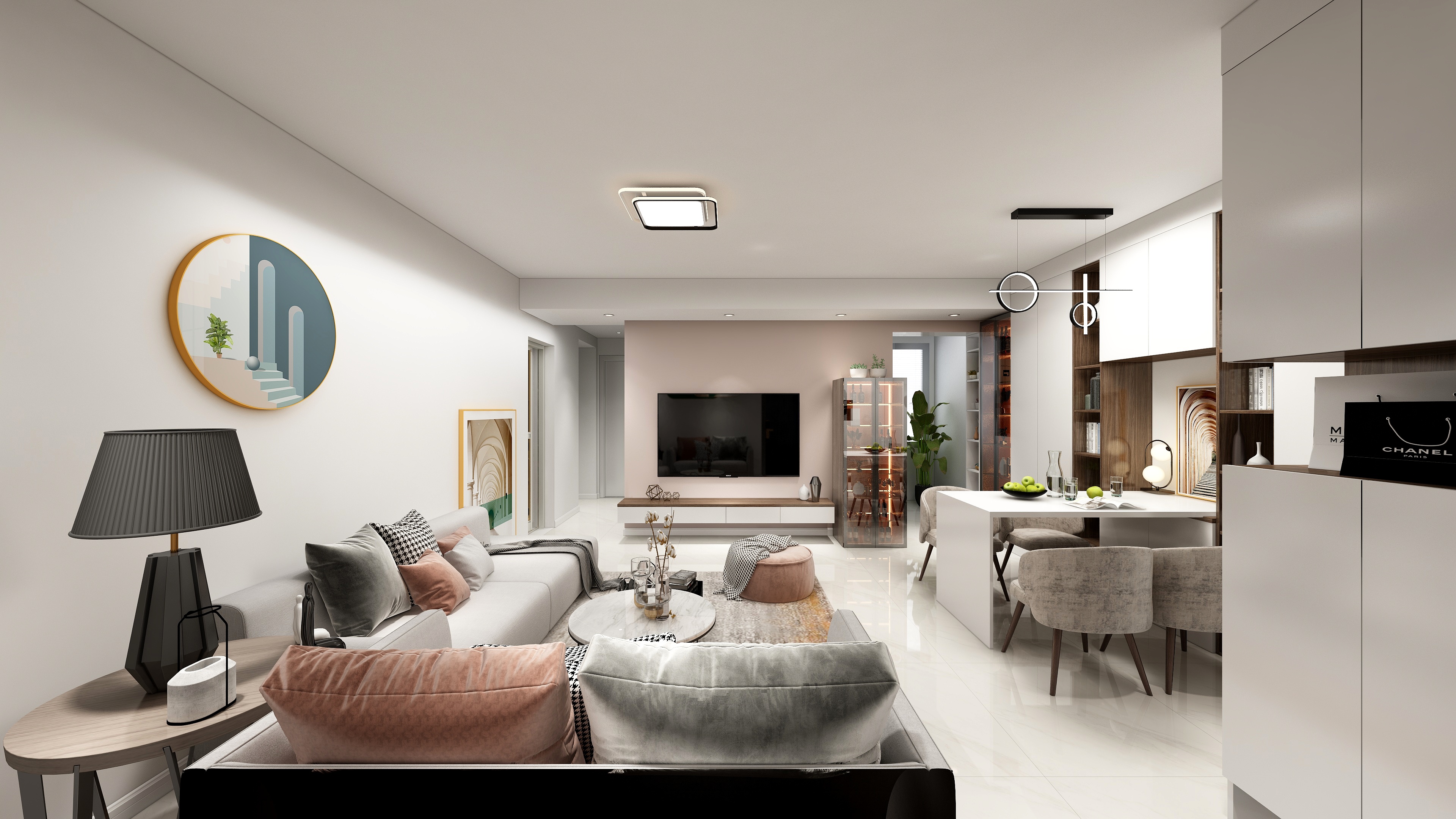 啥？她家玄關柜延到廚房，書架、酒柜、吧臺、餐桌全解決了！