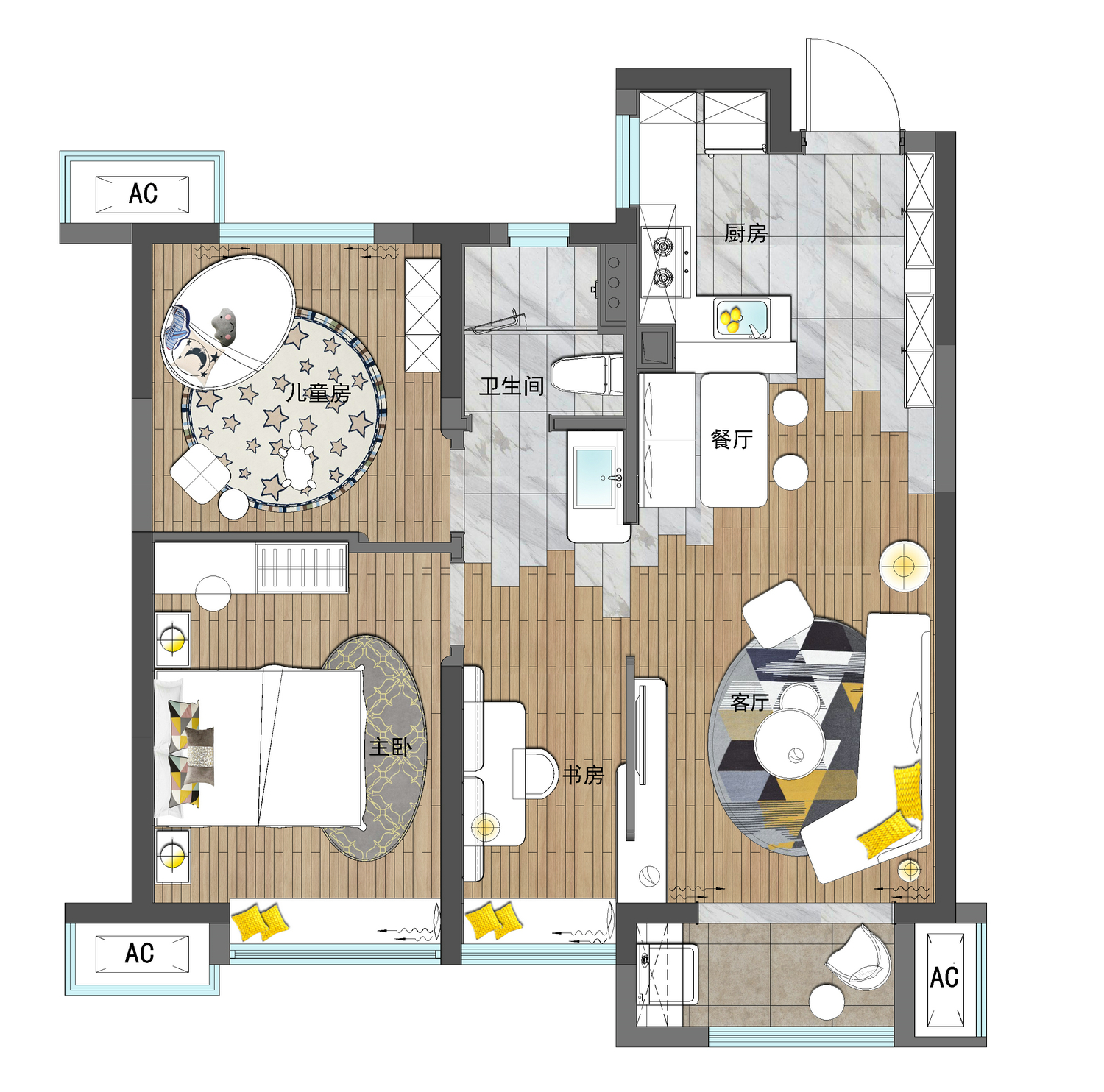 上海三口小家，LDK設計+半開放書房，100㎡更寬敞了！